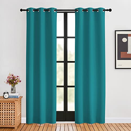 NICETOWN Room Darkening Curtains 80 inch Length 2 Panels, Peacock Teal, 2 Pieces, W34, Thermal Insulated Grommet Blackout Curtains for Modern Casual E