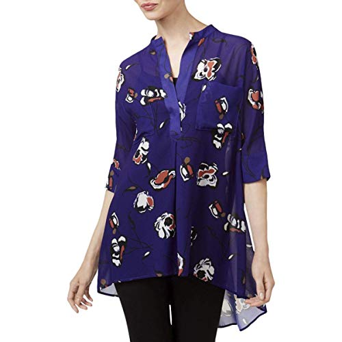 Anne Klein Womens Purple Floral 3/4 Sleeve V Neck Top Size XS