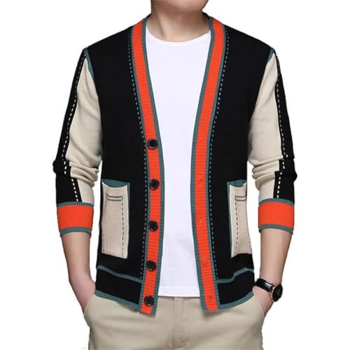Men Contrast Sweater Buttons Down Outwear V Neck for Patchwork Young Clothing Cardigan2
