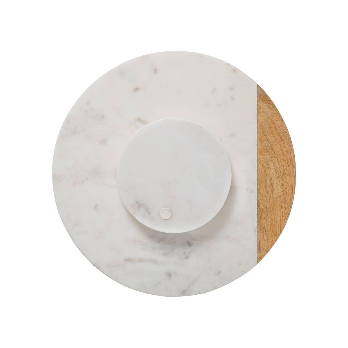Secret de Gourmet Drehteller aus weißem Marmor und Mangoholz, Durchmesser 30,5 cm