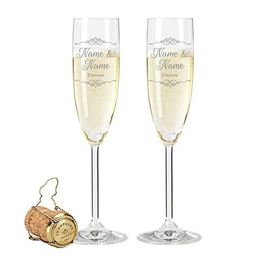 Leonardo Sektgläser mit Gravur Namen & Datum - Vintage Wedding Design - Geschenk zur Hochzeit, Verlobung Jahrestag - Personalisiert - das perfekte Hochzeitsgeschenk