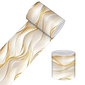 Wallpaper Border Peel and Stick Decorative Wall Trim Self Adhesive Accent Strip for Bedroom Bathroom Kitchen Mirror Frame Ceiling Edging Gold Wave Style Modern Look 4×196 Inch