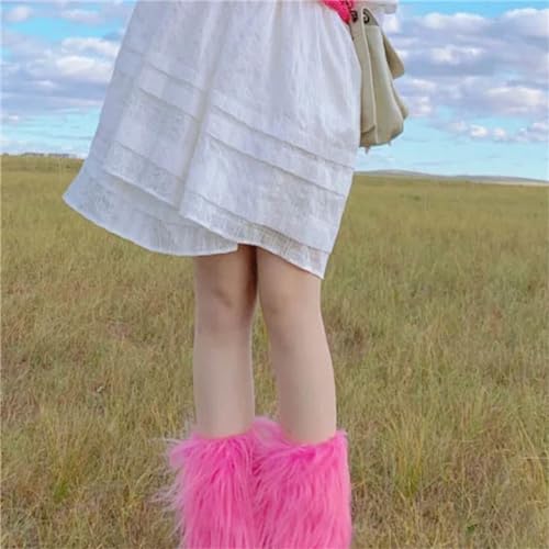 Women Furry Leg warmers Solid Fuzzy Leg warmers Soft Boot Cuffs Cover for Cold Weather (Hot Pink, A)3