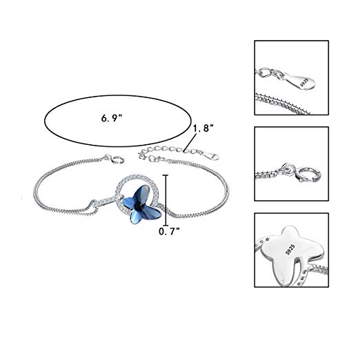 Elequeen 925 Sterling Silver Cz Butterfly Strand Bracelet Denim Blue Made With Crystals #TOP5