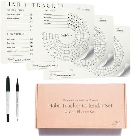 Habit Tracker Set | Reusable Dry Erase | Vision & Goal Planner wi...