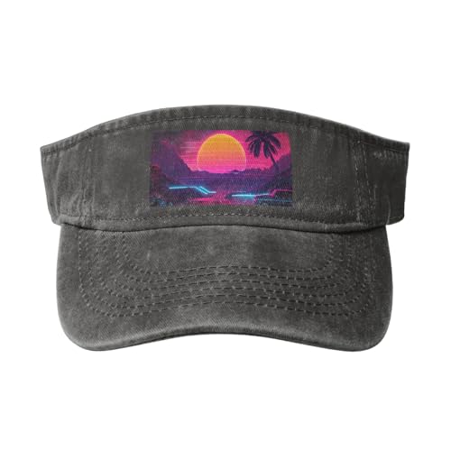 peiyeety Gorra de béisbol de algodón con Visera Estampada con imágenes retrowave para Hombre y Mujer, Color Negro