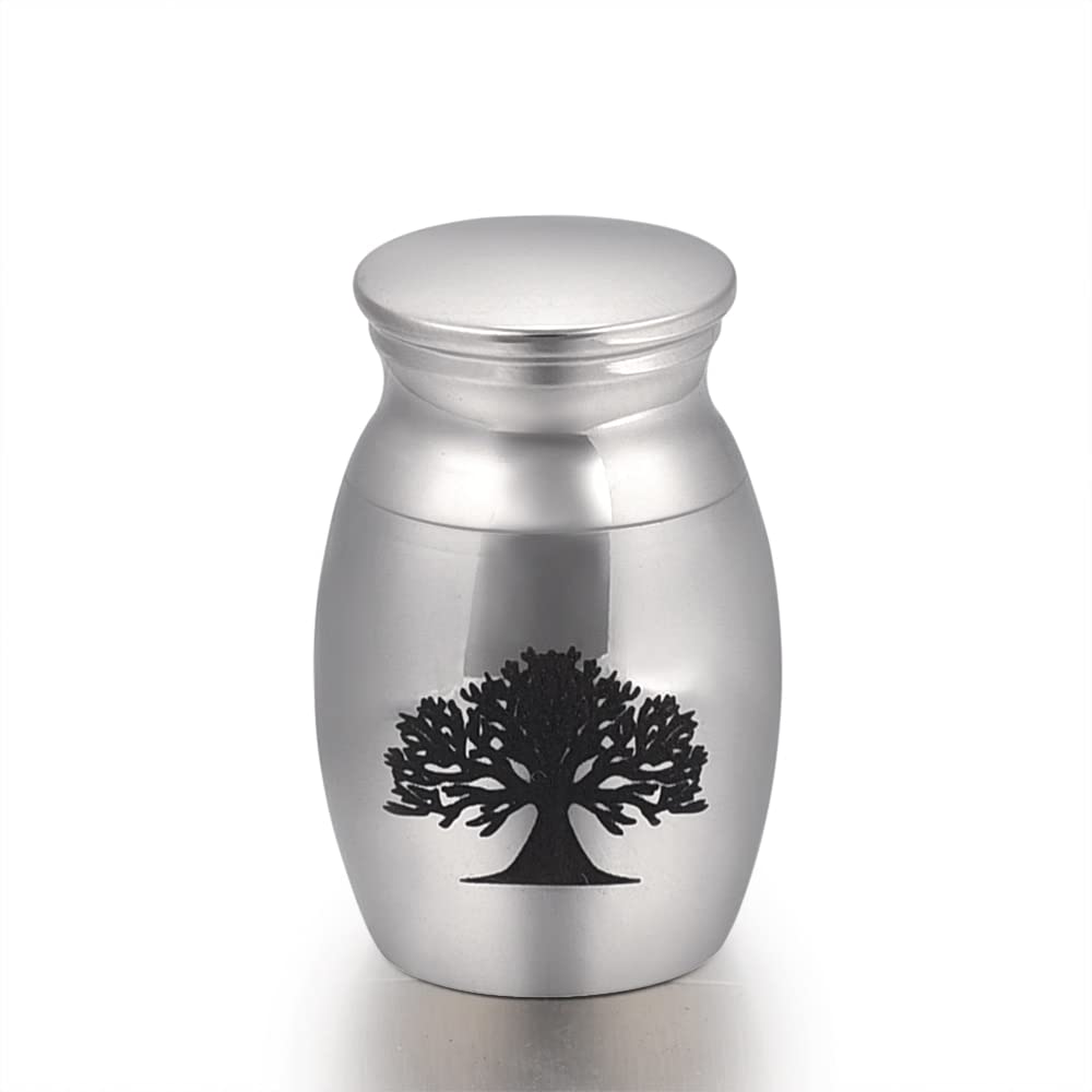 Edelstahl Baum des Lebens Andenken Beerdigung Urne für Asche Benutzerdefinierte gravierte Feuerbestattungsurne für menschliche Asche Urne klein 25mm 16mm Silber Farbe
