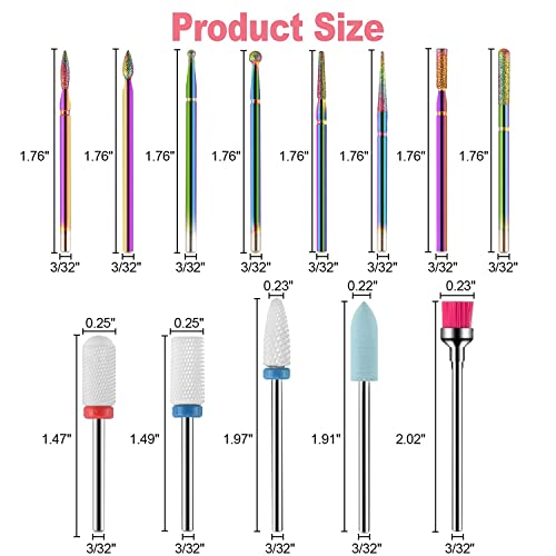 Thlevel 13Pcs Nail Drill Bits Sets, 3/32 Inch Professional Ceramic Nail Drill Bit Sets With Box, Electric Manicure Nail File Bit For Acrylic Gel Nails Cuticle Manicure #TOP4