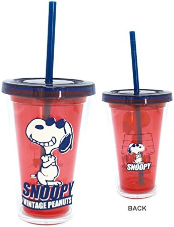 Amazon Co Jp Straw Tumbler Retro ストロー付タンブラー スヌーピー Snoopy Retro Joe Cool レッド Pz 1211 ホーム キッチン