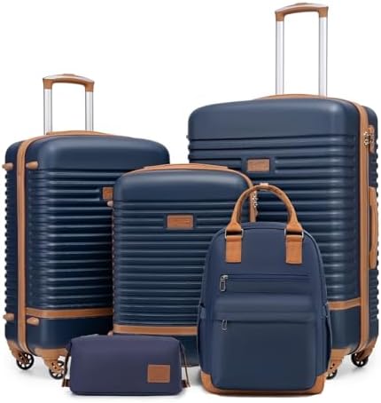 COOLIFE Koffer Set 5tlg, Reisekoffer Set mit Reiserucksack & Kulturbeutel | 20"+24"+28" Koffer für Familienausflug, Leichter ABS Hartschale, TSA-Schloss, YKK-Reißverschluss, 360° R