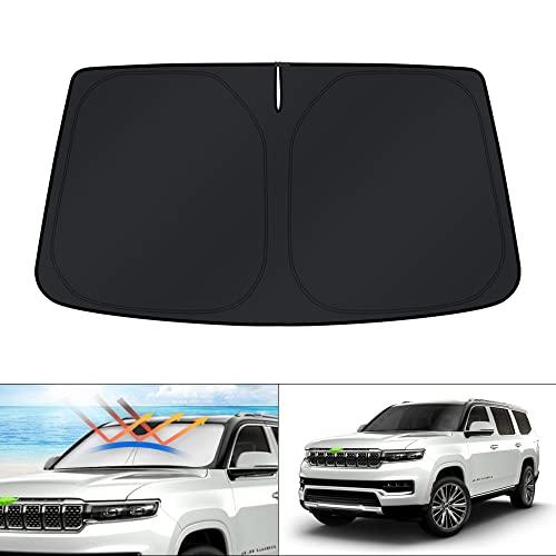 Image of KUST Windshield Sun Shade for Jeep Grand Wagoneer 2022-2024 2025 2026 (Not for Jeep Wagoneer) Sunshade Accessories Sun Protectors Foldable Blocks UV Rays Keep Car Cooler