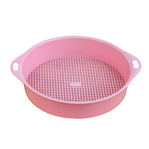 CYRANK Rock Garden Sieve Soil Sifter 3mm, Round Plastic Gardening Soil Sifting Pan Sand Sifter Set, Garden Riddle Sieve Mesh Sifter for Rocks Gravel Sifter for Small Gravel, Soil, Sand(Pink)