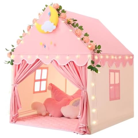 Wilwolfer Kids Tent with Lights - Pink & Yellow Cover