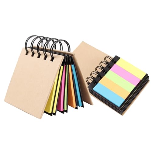 Mini notes adhésives en papier kraft avec reliure à spirale rigide et marque-page repositionnable