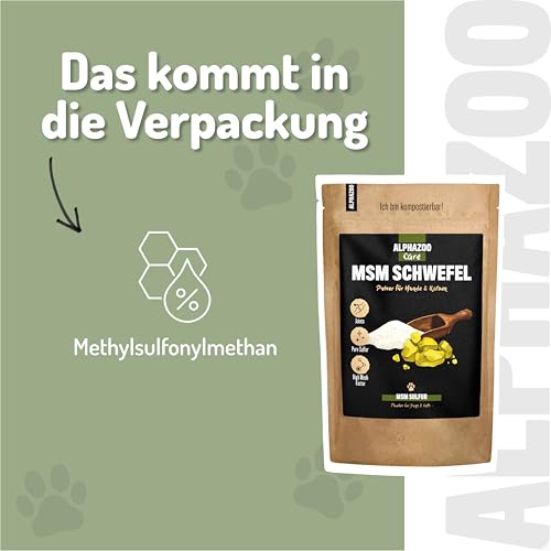 alphazoo MSM Pulver 250g für Hunde – organischer Schwefel 99,9% rein – Ergänzungsfuttermittel für...