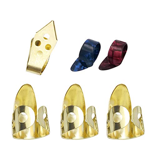 QOONESTL Guitar Picks Stainless Steel Open Design Plectrum for Acoustic Guitar, Electric Guitar Picks Fingerstyle Picks Metal Finger Picks Metal Thumb Finger Pick Pack Adjustable Size