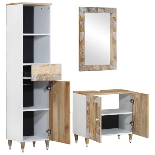 Genérico Wenjingqi Conjunto de Muebles de baño 3 Piezas Madera Maciza de Mango, Marrón 3310136