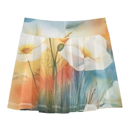 Pastel Bloom Yellow Skirts with Shorts Blue Pink Athletic Shorts for Girls Skorts Flowy Skort 4t2