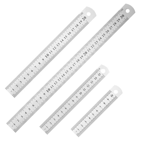 4 Stück Edelstahl Lineal Präzisions Metall Lineal Set 10cm/15cm/20cm/30cm Doppelseitenskala Kante Stahllineal mit Messwerkzeug Gerader Rand für Engineering Lehre Zeichnungen Büro