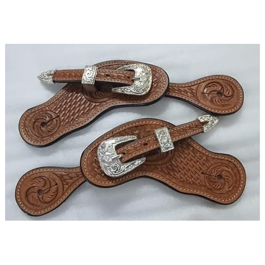 LEATHERRIDE Leather Spur Straps for Horse Riders Western Set of 2 Single Tooled Boots Equipment for Men and Women Brown