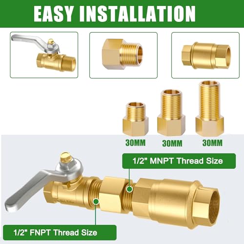1/2\" Brass Pipe Extension Fitting, 1/2\" Female to 1/2\" Male Pipe Connector Fitting, Brass Hex Bushing Adapter Reducer Adapter for Tub Spout/Shower with Teflon Tape (2PCS), Length 30/40/50MM (3PCS)