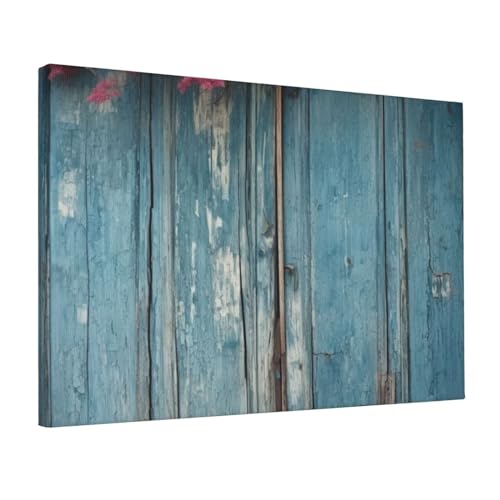 Toile vintage sur bois bleu 30x45cm | Décoration murale colorée salon et chambre