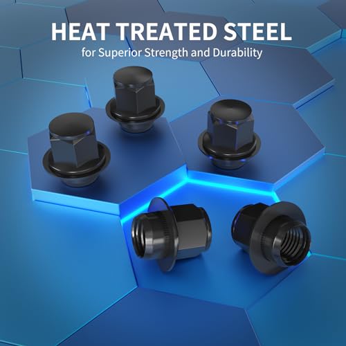 Image of M12 x 1.5 Hex Chrome Plated Wheel Lug Nuts Aftermarket, OEM Factory Lug Nuts Closed End Style Mag Seat for Toyota Tacoma 4 Runner Camry (20pack:1.5in heigh, Black Electrophoresis, M12*1.5)