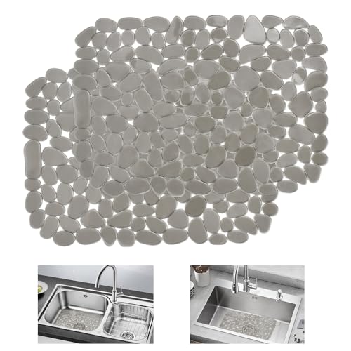 KYYGKY 2 PCS Grey Kitchen Sink Mat PVC Sink Protector Mat Non-Slip Sinks Drainer Mats Cuttable Fast Draining Mats, Cut to Size Draining Board Pad for Stainless Steel Ceramic Porcelain Sinks, 40x30cm
