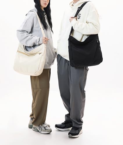 Image of Cotton Tote Handbag Women Canvas Crossbody Beach Bag Hobo Shoulder Tote Bag with 3 External Pocket,Zipper Closure