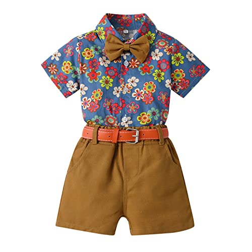 Roupa para meninos meninos camiseta de manga curta shorts com cinto de gravata para crianças e caval