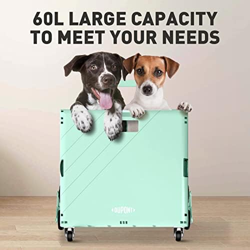 DuPont Foldable Shopping Trolley 60L Capacity Folding Rolling Crate Handcart Utility Cart Wheel Box Wear-Resistant 360°Rotate Wheel For Office/Travel / Shopping Luggage (Four-wheels, Green)