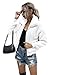 AKEWEI Women Thick Fuzzy Jacket Casual Trendy Zip Up Faux Shearling Outwear with Pockets White Medium