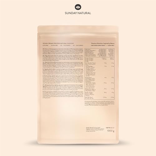SUNDAY NATURAL® Veganes Proteinpulver – 1 Kg – Super Creamy Vegan Protein Pulver Neutral – 25g Eiweiß pro Portion - 3K Protein-Shake – Gesamtes EAA- & BCAA-Profil – Ohne Zuckerzusatz, Laborgeprüft