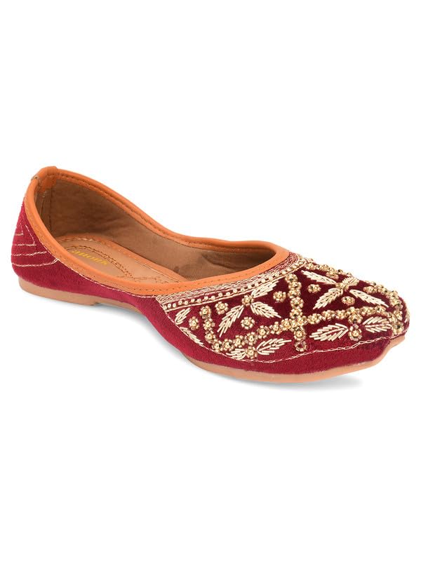 Women Maroon Hand Embroidered Traditional Punjai Jutti |UK - 6-image-29