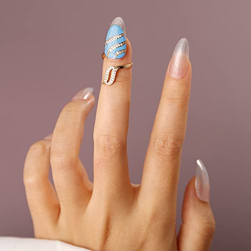 Xerling Gold Finger Nail Rings for Women Dainty Rhinestone Nail Cap Cover Ring Aesthetic for Teen Girls Decorative Fingertip Rings Zircon Crystal Rings (Type A-Blue)3