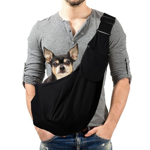 Pet Sling Carrirer Bag for Small Dogs/Cats, Cross Shoulder Canvas Carrying Bags Fits 8-16lb Puppies with Adjustable Strap and Zipped Pockets for Walking, Travel, Outdoor(Black) Pet Sling Carrirer Bag for Small Dogs/Cats, Cross Shoulder Canvas Carrying Bags Fits 8-16lb Puppies with Adjustable Strap and Zipped Pockets for Walking, Travel, Outdoor(Black)