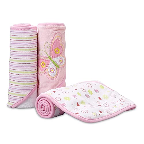 Image of Spasilk Baby 3 Pack Soft Terry Hooded Towel Set for Newborn Boys and Girls, 26x30 Inch, Pink Butterfly, (301-007)