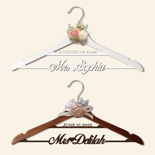 XRLSG Bride Hanger Personalized Wedding Dress Hanger for Bride Custom Wooden Name Hangers Bridesmaid Wedding Shower Gifts