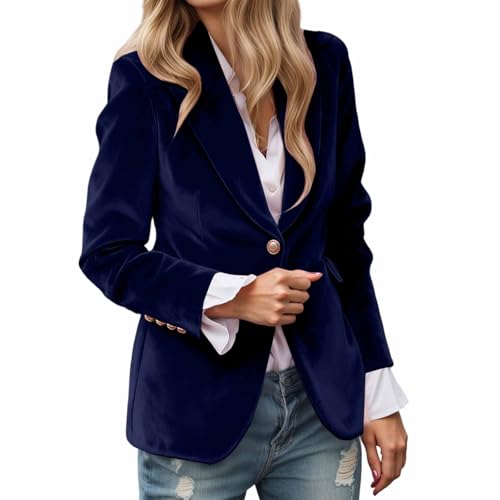 Generisch Blazer de terciopelo para mujer, chaquetas de traje casuales de negocios, abrigo de traje vintage elegante, corte ajustado, un botón, chaqueta blazer de manga larga con solapa, ropa exterior
