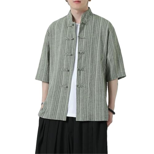 Costume d'été en lin pour homme style bouddhiste à rayures