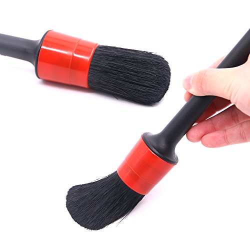 Swpeet 5 Pcs Premium Natural Boar Hair Detail Brush Set, Automotive Detailing Brushes For Cleaning Wheels/Engine/Interior/Emblems/Interior/Exterior/Air Vents #TOP3