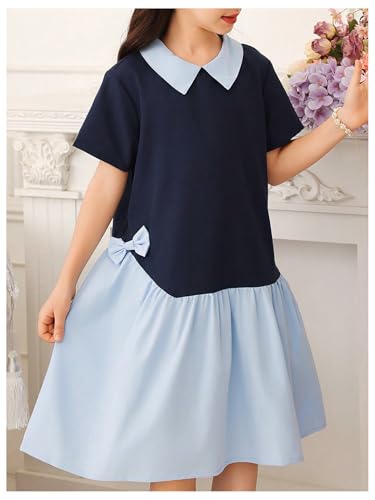 SweatyRocks Girl's Bow Color Block Ruffle Dress Summer Collar A Line Midi Dresses4