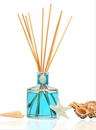 Manu Home Ocean Oil Reed Diffuser Set ~ 5oz of Fresh Diffusing Fragrance ~ Beautiful Ocean DÃ©cor & Ocean Breeze Scented Diffuser ~ The Scent is Fresh ~ Beach Decor Perfect for Home | Made in USA