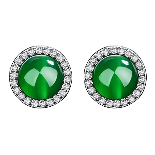Chtom Brincos de diamantes de imitação brilhantes para mulheres, ágata de imitação redonda Rhinestone Stud Stud Stud Brincos presente de joalharia verde elegante e popular