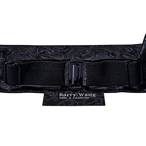 Image of Barry.Wang Men Silk Paisley Cummerbund and Pre-tied Bowtie Handkerchief Cufflink Set for Tuxedo