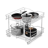 Picture of FULGENTE Chrome Finish 2 Tier (17" W X 18" D) Pull Out Drawer Cabinet Organizer Heavy Duty Slide Out Pantry Shelves Sliding Basket Storage For Home Kitchen Bathroom Under Sink Organization