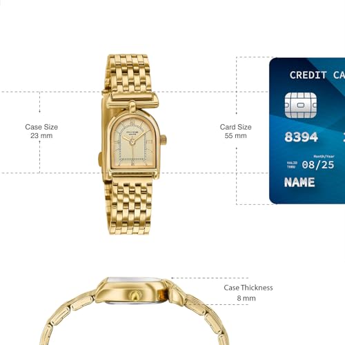 Image of Sonata Poze 8 Quartz Analog Watch and Jewellery Combo for Women with Gold Dial & IPG Alloy Strap - SP80175YM01WF
