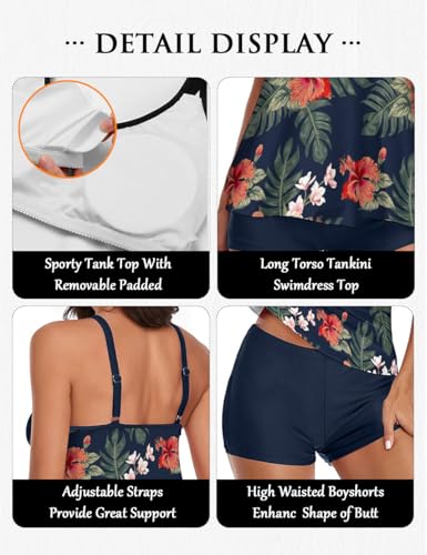 Image of Urchics 2026 Women Two Piece Tankini Swimsuit Tummy Control Plus Size Long Torso Top and High Waisted Boyshorts Bathing Suits
