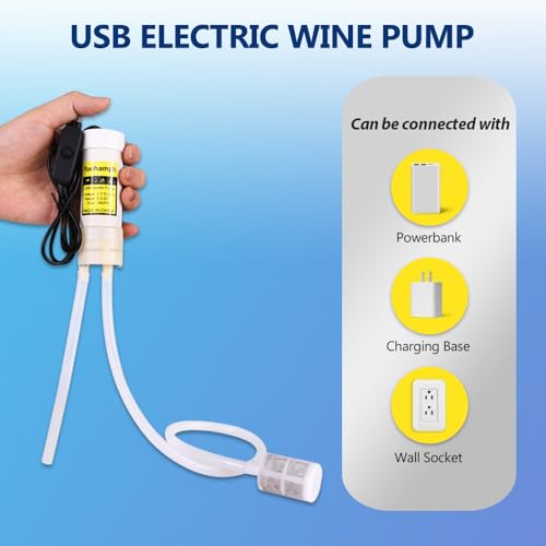 Portable Food Grade USB Electric Auto Siphon Self Priming Pump for Bottling Home Brew Wine,Beer,Beverages and Kombucha, DC 5v Mini Water Transfer Pump Kit with Hook,2LPM No Mess Leak,Low Noise
