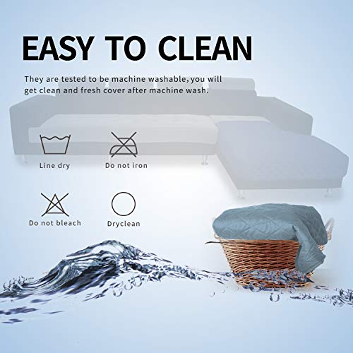 Image of Easy-Going Sofa Slipcover L Shape Sectional Couch Cover 42 x 68 inches Rectangular Chaise Lounge Cover Reversible Sofa Cover Furniture Protector for Pets Kids Children Dog Cat(Light Blue /Light Blue)